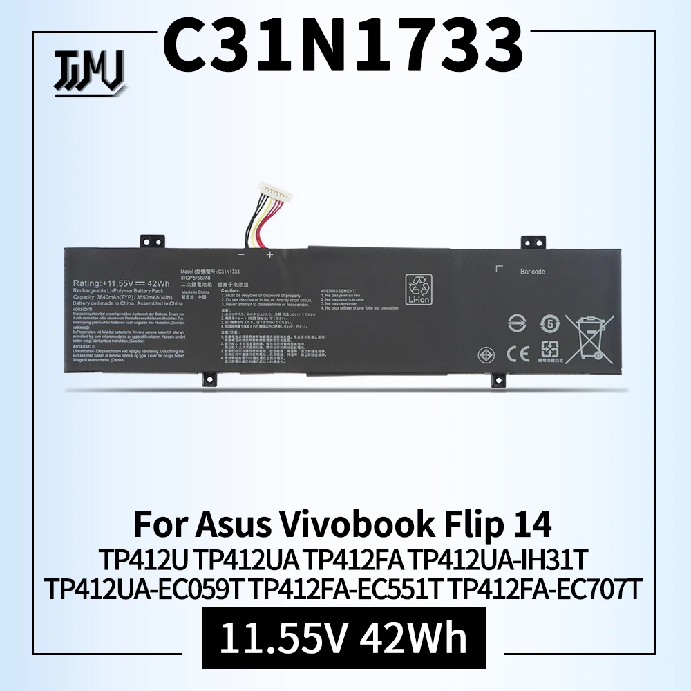 Bateria do Portátil Substituição para Asus Vivobook C31n1733 Flip 14 Tp412u Tp412ua Tp412fa Tp412ua-ih31t Tp412ua-ec059t Tp412fa-ec551t
