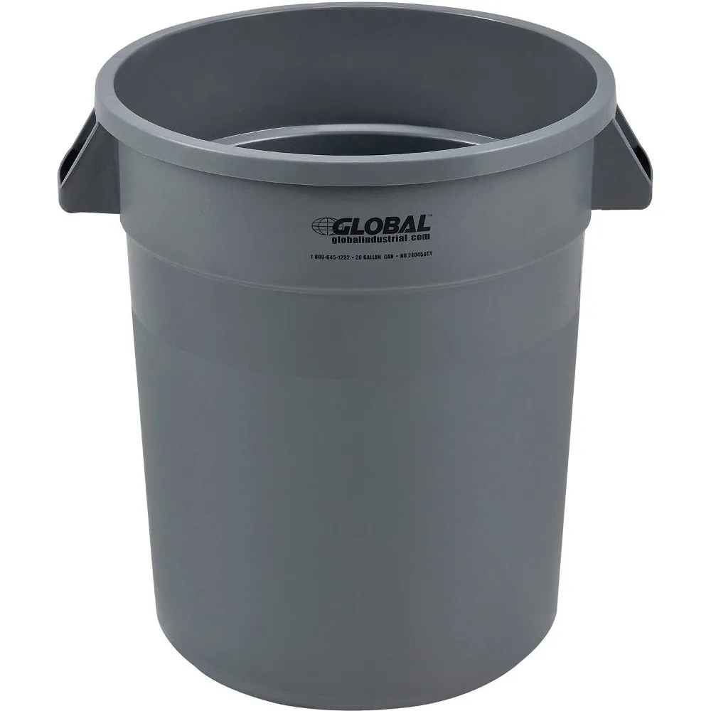 

20 Gallon Round Trash Can, Plastic, Gray, 19' W x 22-1/2'H, No Lid