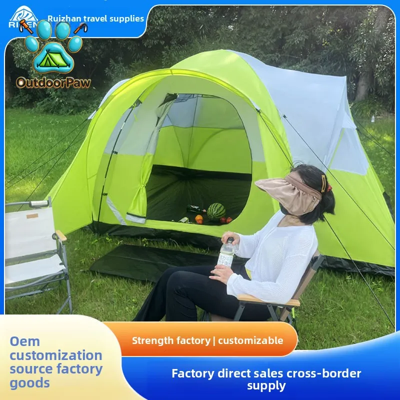 Two rooms and one living room large tent outdoor camping thickened rain and sun protection mosquito portable folding tent campin