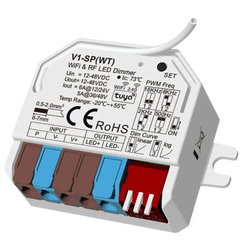 

Y43A-V1-SP Tuya Smart Cloud Wifi And RF Dimmer Push Button LED Controller Single Channel Constant Voltage Brightness Adjustment