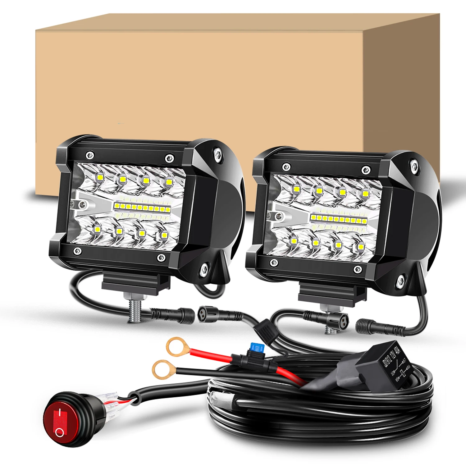 

4 Inch LED Pod Lights Kit Spot Flood Combo Beam White Driving Off Road Lights for Truck Tractor Excavator Boat ATV SUV UTV GMC
