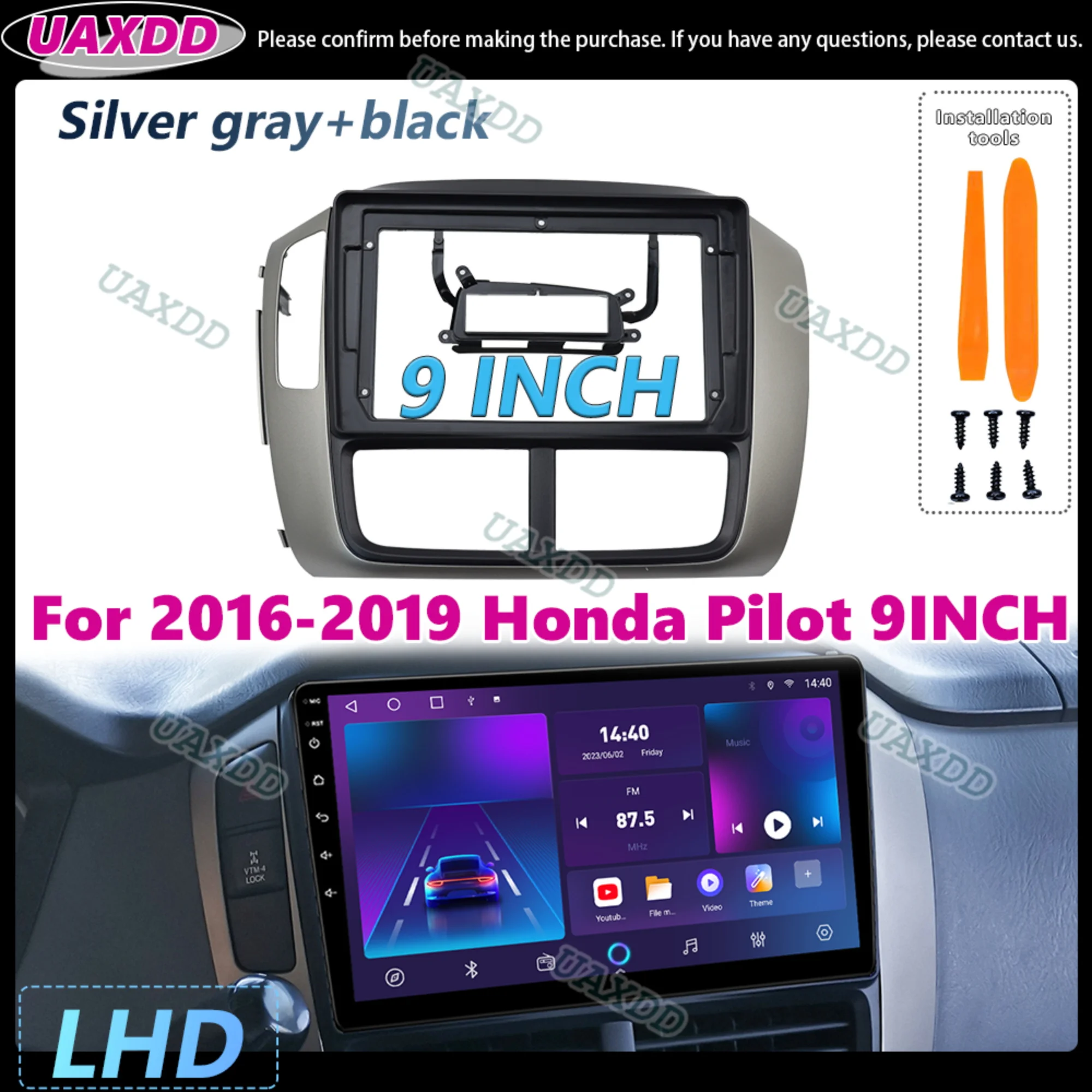 2 Din Car For 2016-2019 FOR Honda Pilot 9INCH LHD Fascia Panel Frame Automotive center console plastic accessories dashboard CD