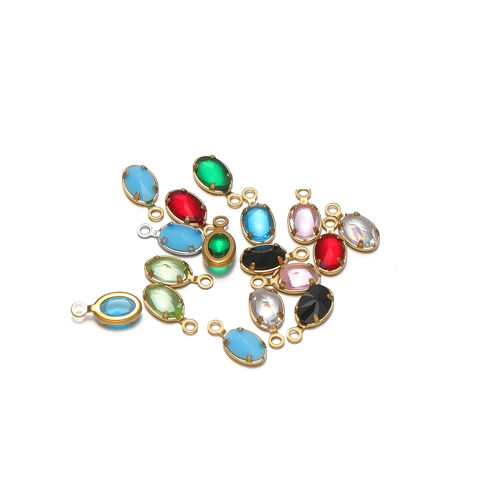20 Stück Edelstahl-Kristallglas-Anhänger, ovale und rechteckige Charms für DIY-Schmuckherstellung, Ohrringe, Halsketten, Accessoires für Frauen – Detail 2