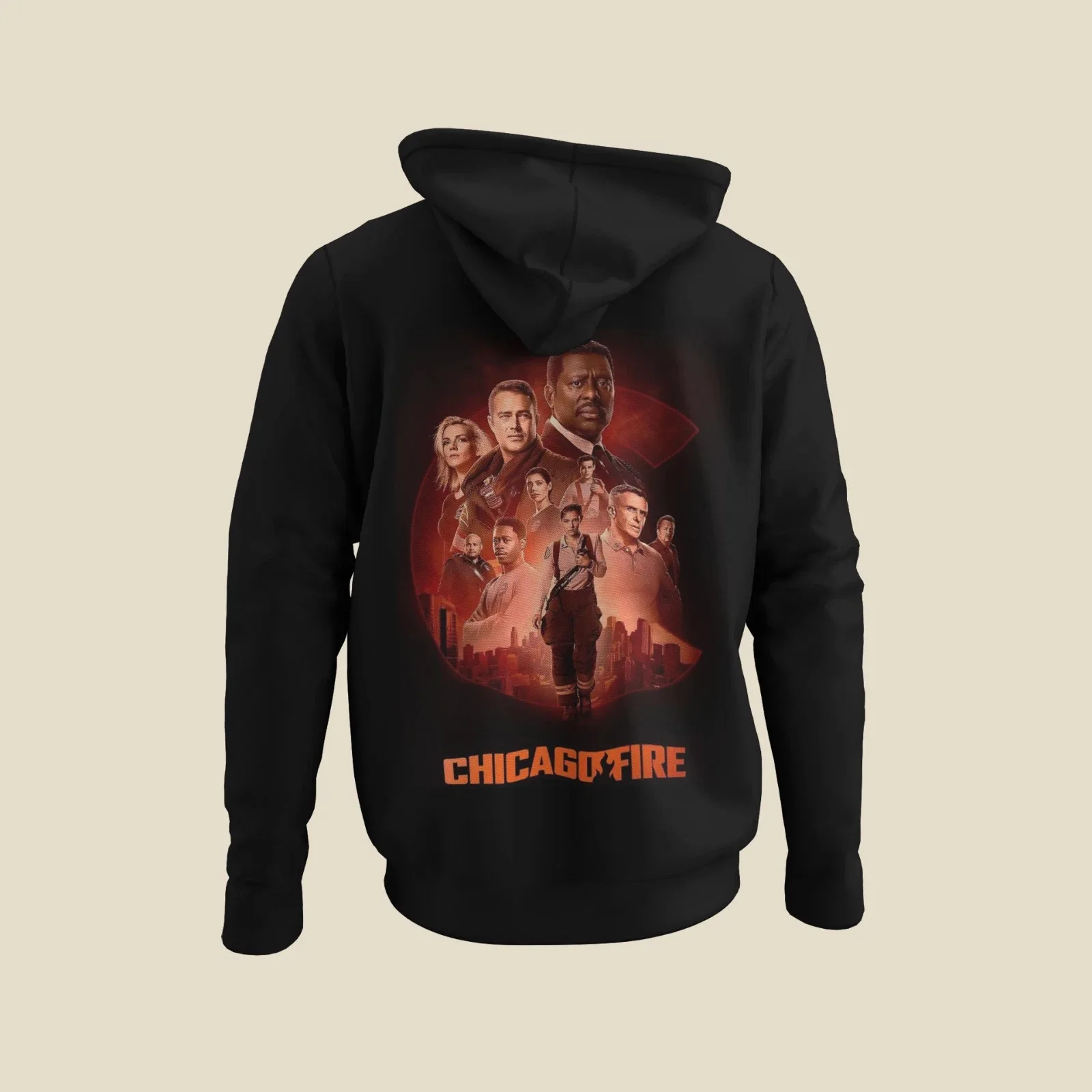 Chicago Flames Crew Pattern Unisex Black Hoodie Fans Love Printed Hoodies for Daily Street Wear