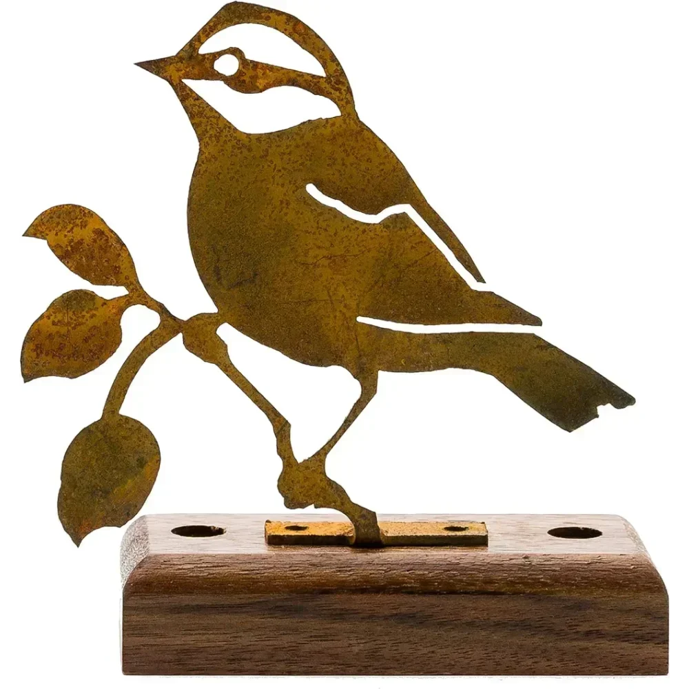 Enchanting Black-Capped Chickadee – Steel Silhouette with Rusty Patina. Magical Nature Gift, Garden Art, and Outdoor Decoration