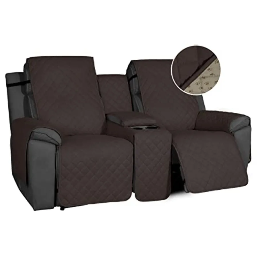 

Non-Slip Loveseat Recliner Sofa Cover with Console Water Resistant Double Reclining Couch Cover with Adjustable Strap 2-Piece W
