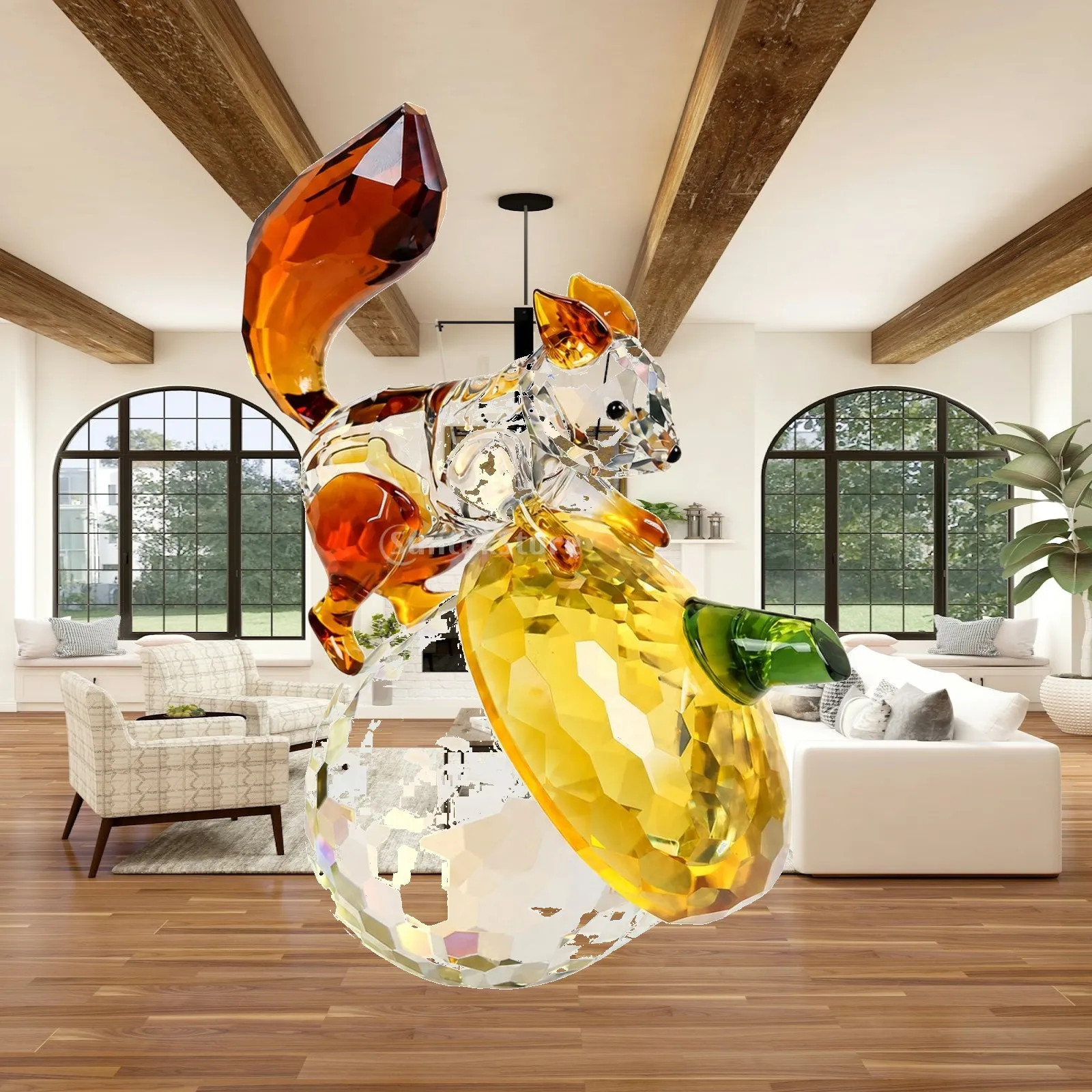 Small Crystal Squirrel Nut Figurine Glossy Statue for Display Cabinet Living Room Decorative Art Ornament