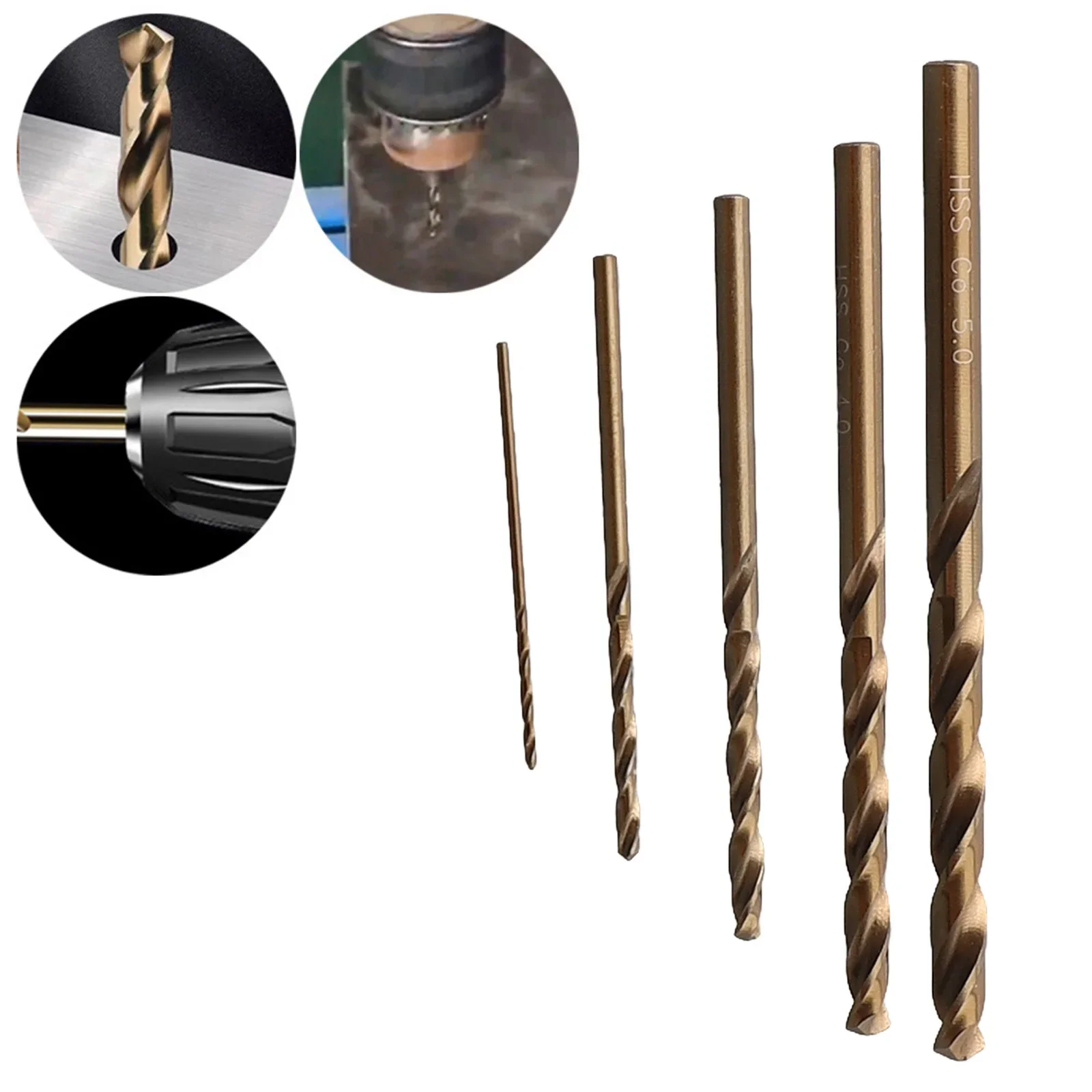 5PCS HSS Drill Bit Set 1-5mm 1/2/3/4/5mm M35 Cobalt Handheld Round Shank Auger Drill Bits Drilling Cutter Power Tool Accessories