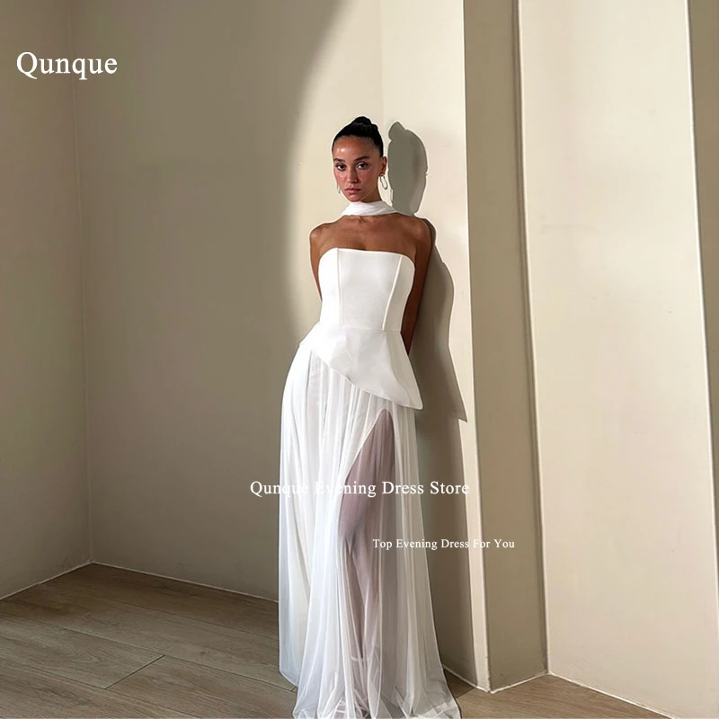 Qunque Sexy Sleeveless A-line Chiffon Wedding Dresses With Scarf Simple Vestidos De Novia Floor Length Robe De Mariée Customized
