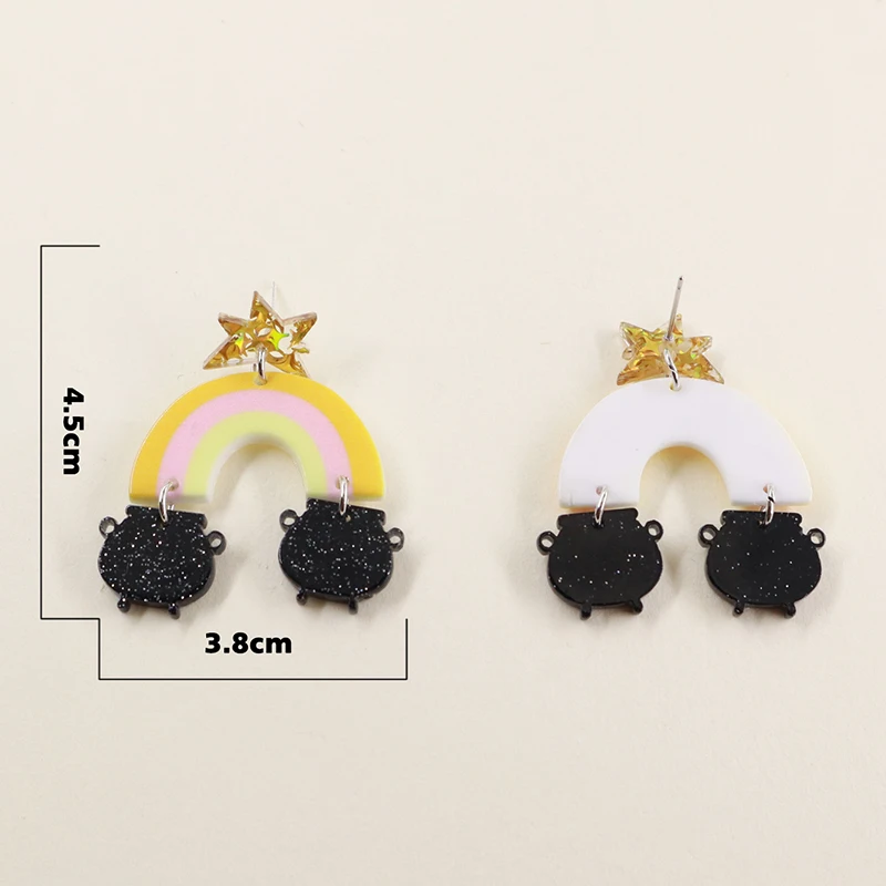 Fashion Rainbow Witch Stove Halloween Earrings For Women Funny Spaceship Skull Calling Ghost Flower Acrylic Drop Earrings Gift