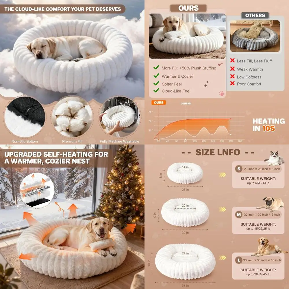 

Heated Donut-Shaped Dog Bed with Removable Cover, Ideal for Medium to Large Dogs, Egg Tart Pattern (Large Size)