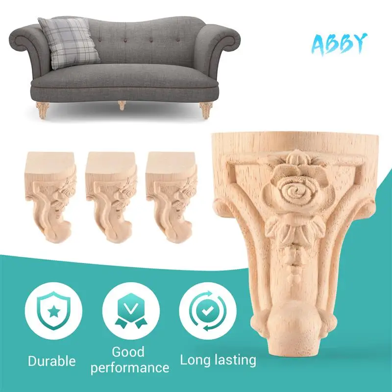 

ABBY-4PCS 10X6cm European Style Solid Wood Carved Furniture Foot Legs TV Cabinet Seat Feets