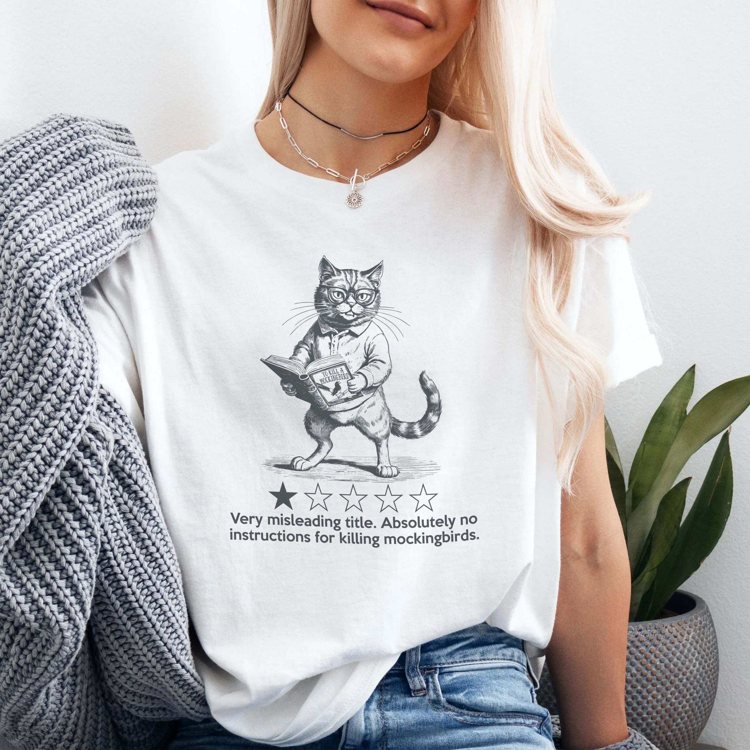 Cat Reading Mockingbird Book Sarcastic One Star Review T Shirt Back To School Literary Idea For English Teachers