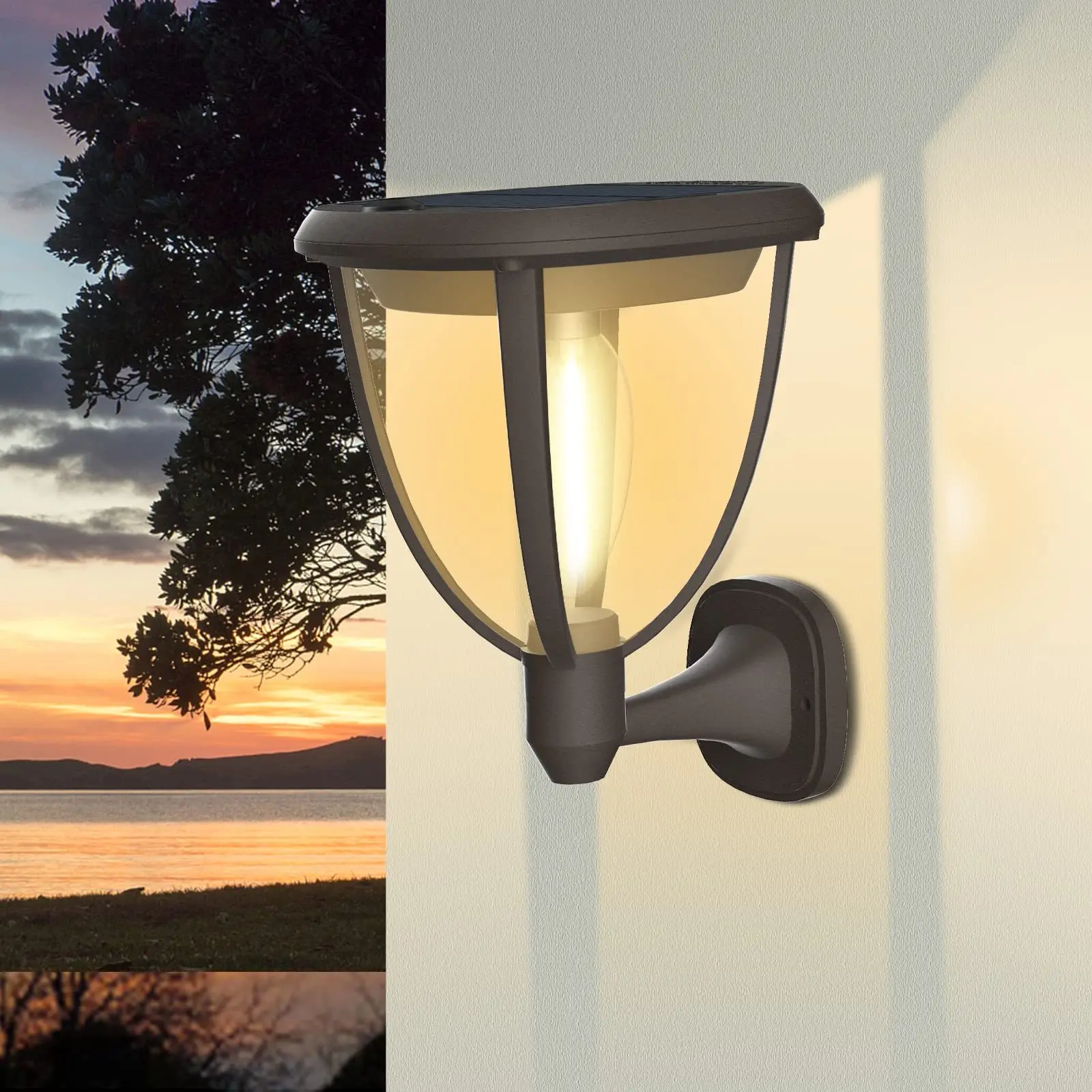 

2 Pack Solar Wall Lantern Lights Outdoor, 100LM 2700K Warm White LED Solar Wall Sconce Lights for Patio, Porch, Garage, Entryway