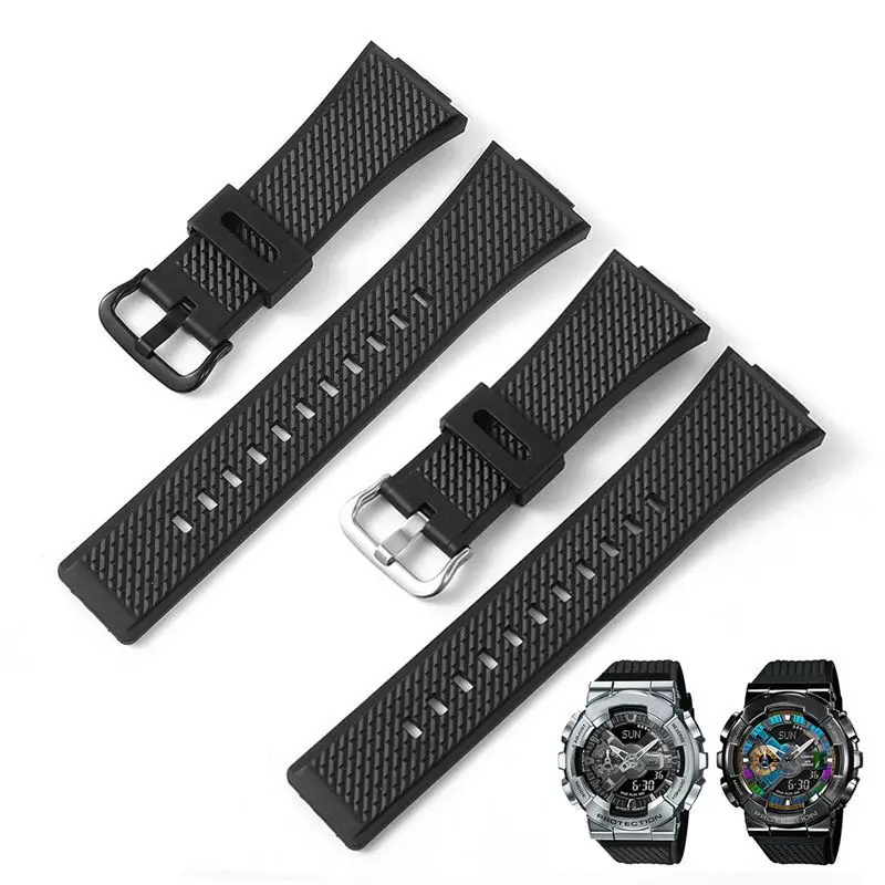 Silicone Watch Strap for Casio G-SHOCK Men's GM-110 Small Steel Gun Waterproof Sweat-Proof Soft Comfortable Rubber Watch Band