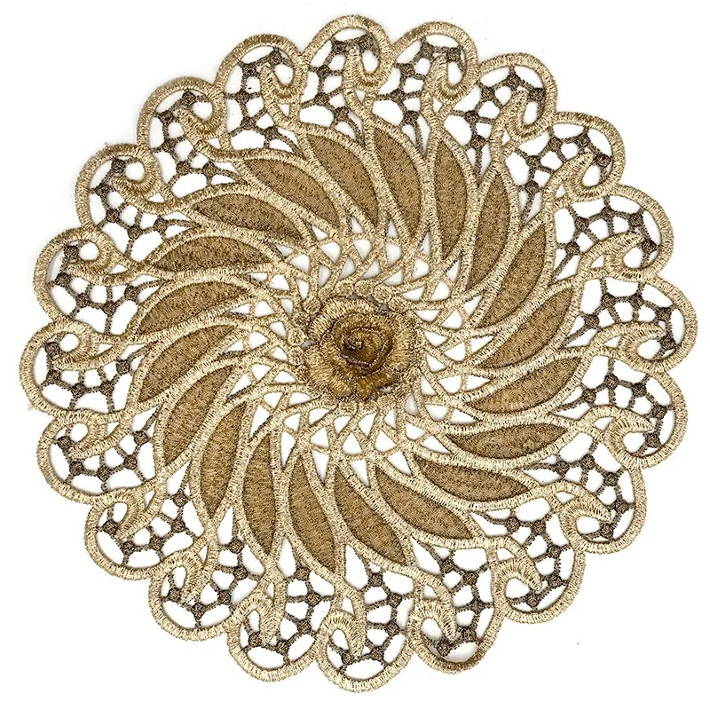 Beautiful Gold Color Floral Placemat Gold Color Thread Embroidery Placemats 26cm-28cm Round
