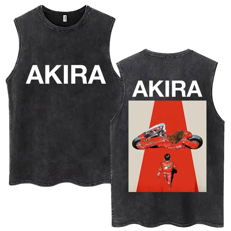 Washed Anime Akira Classic Tank Tops Science Fiction 90s Movie Shotaro Kaneda Vintage Sleeveless Tshirt Men Casual Cotton Vests