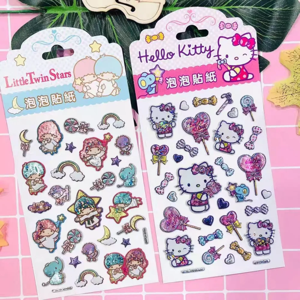 Genuine Sanrio Hello Kitty Glitter Stickers Cartoon Kt Cat Toys Decals Handmade Scrapbooks Notebooks Decor Sticker Girls Gifts
