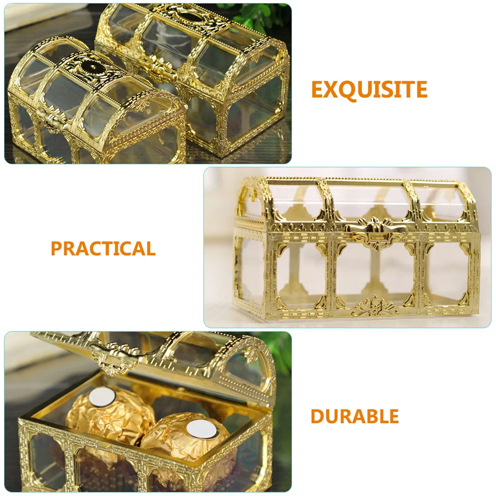 

12pcs Gold Candy Boxes 7 4x5 2x5 cm Creative Flip Lid Pirate Treasure Chests Wedding Favor Storage Plastic Gift Boxes
