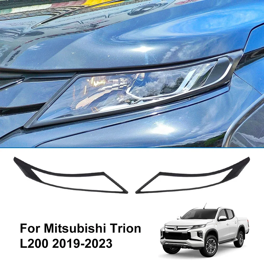 Headlight Cover Lamp Cover Trim for Mitsubishi Trion L200 2019 2020 2021 2022 2023 year ABS Car Accessories Lamp Hood 2pcs/kit