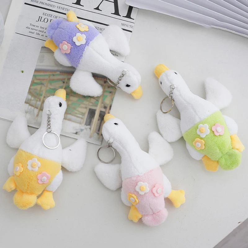 1pc  Soft Stuffed Cute Flower Goose Plush Toys Kawaii Small Animal Doll Cartoon Bag Keychain  For Kids Girls Christmas Gifts