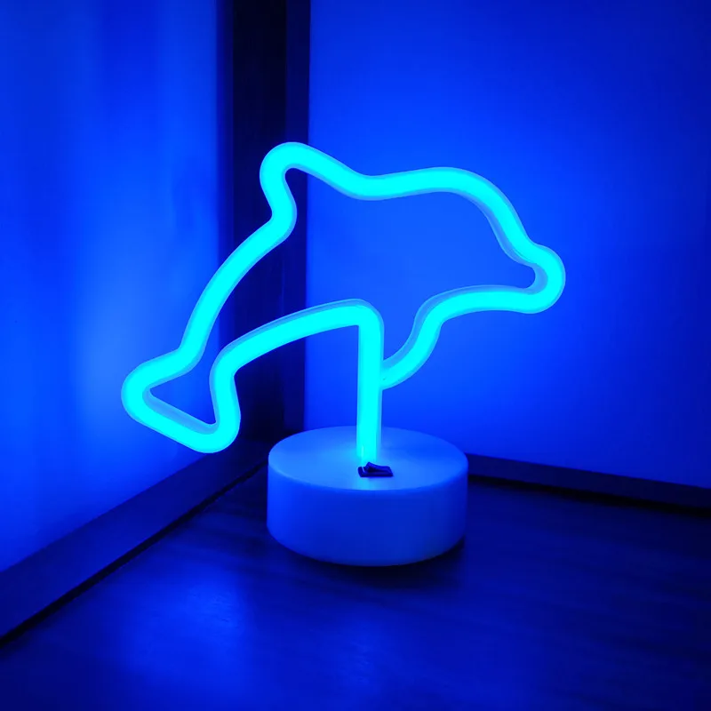 LED Dolphin Neon Sign Lights For Bedroom Table Night Lamp Kids Birthday Gifts Wedding Home Holiday Christmas Party Room Decor