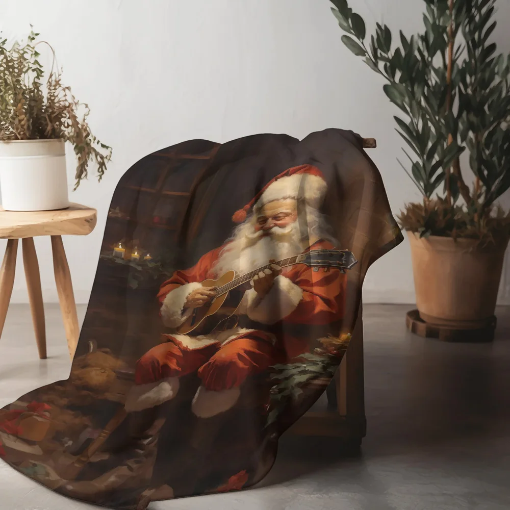 

Одеяло Tuniu Santa Playing с гитарой для домашнего декора, диван-кровать, теплый уютный подарок