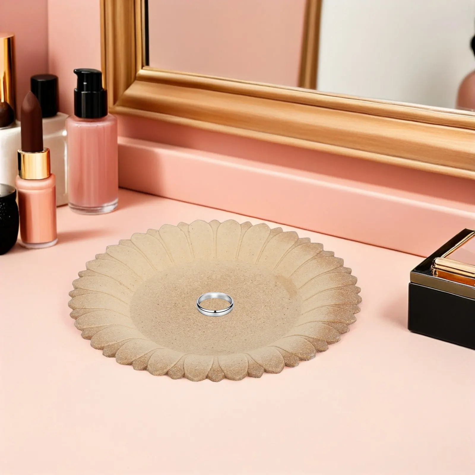 Sunflower Wooden Jewelry Dish Tray for Rings, Necklaces, Coins & Trinkets – Decorative Organizer Bowl