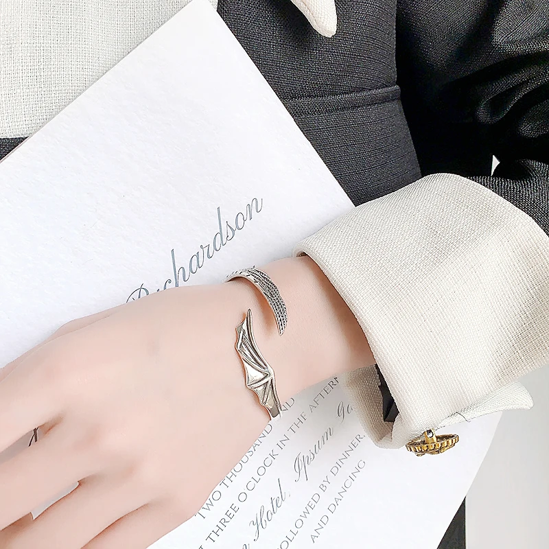 Sole Memory Vintage Angel Devil Wings 925 Sterling Silver Resizable Opening Bracelet For Women Luxury Jewelry Gift BR363