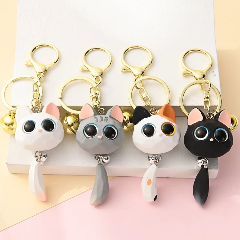 Cartoon Creative Big Eyes Cat Head Keychain Cute Anti-loss Cat Head Pendant Durable Exquisite 3D Keyring Couple Hanging Accessor