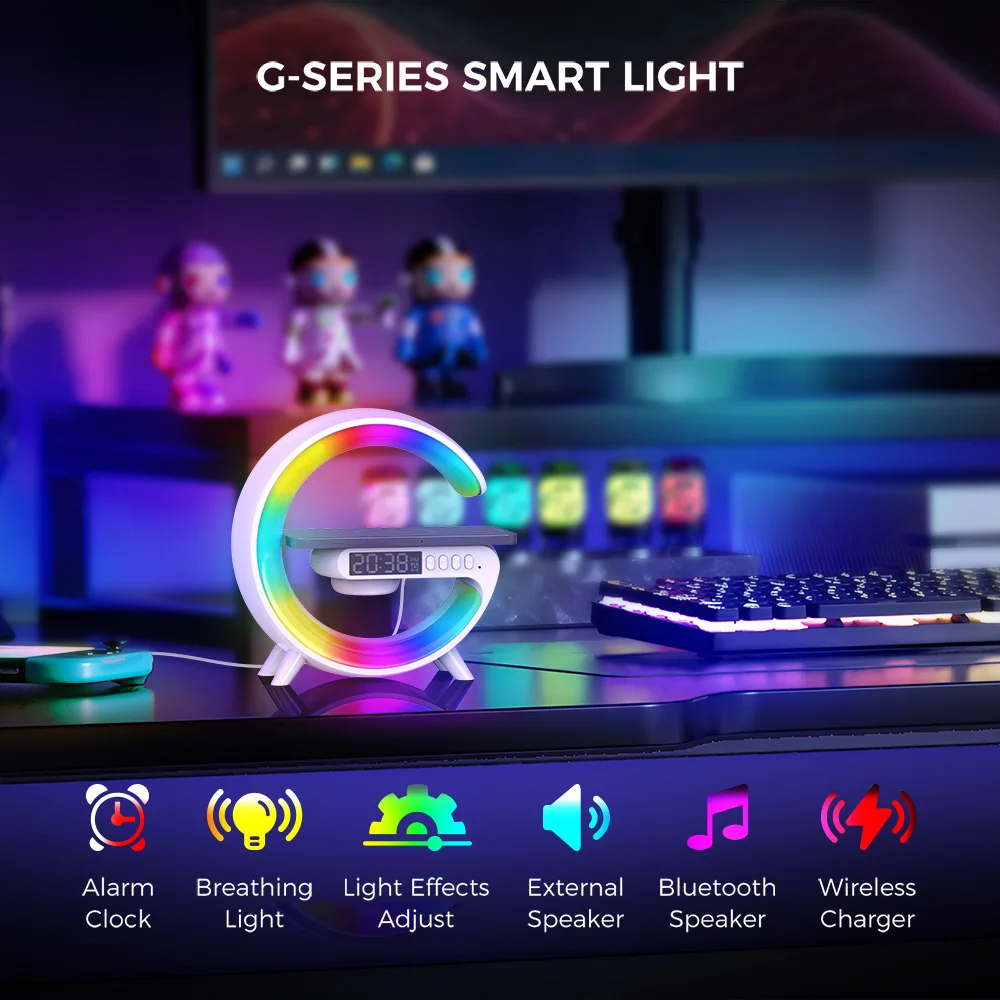 

Умный светильник-будильник Smiling Shark Small-E C-Series с функцией помощи при засыпании, регулировкой цвета и яркости света, стерео Bluetooth-колонкой