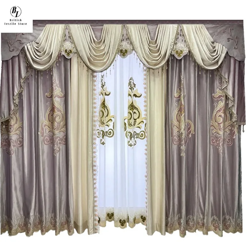

Custom Size！! European Luxury Embroidered Velvet Curtains for Living Dining Room Bedroom Blackout Curtain Tulle Valance Drape
