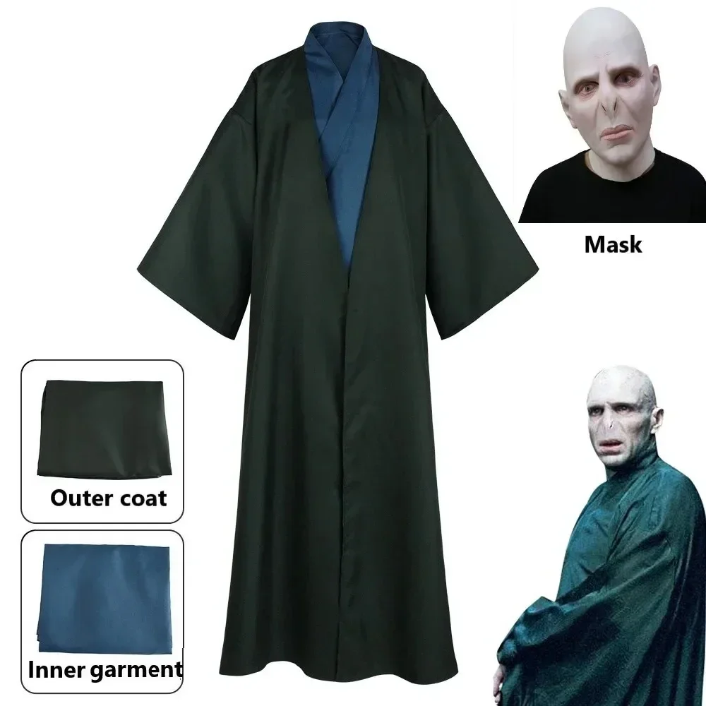 Disfraz de Cosplay de Lord Voldemort para adultos, máscara, capa de Halloween, bata larga de fiesta, capa, uniforme escolar, ropa para el escenario