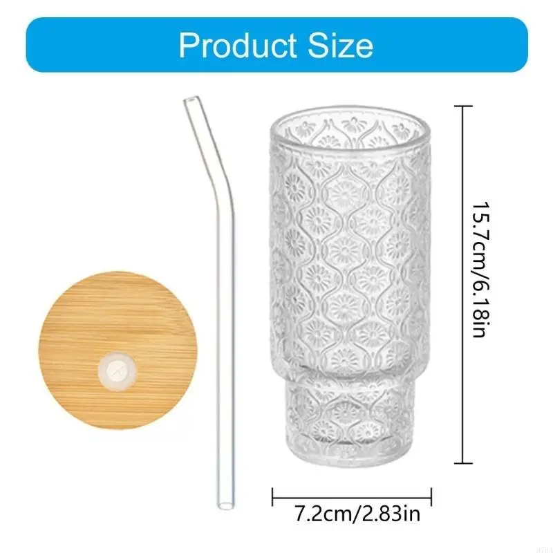 

97BA Beautiful Begonia Pattern Cup Reusable Glass Tumblers with Lid and Straw Perfect for Iced Coffee and Cold Beverages