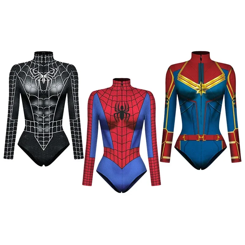 SN55Spiderman Capitano Costume da bagno da supereroe per donna Uomo Stampa 3D Manica lunga Costume da bagno Tuta cosplay Halloween Carniv @ 54WE