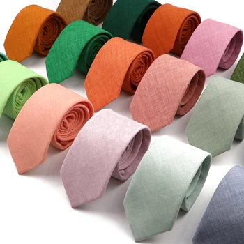 Nieuwigheid Nieuwe Effen Kleur Stropdassen Voor Mannen 100% Katoen Handgemaakte Hoge Kwaliteit Stropdas Roze Groen Oranje 6.5cm Skinny Slim Ties accessoire