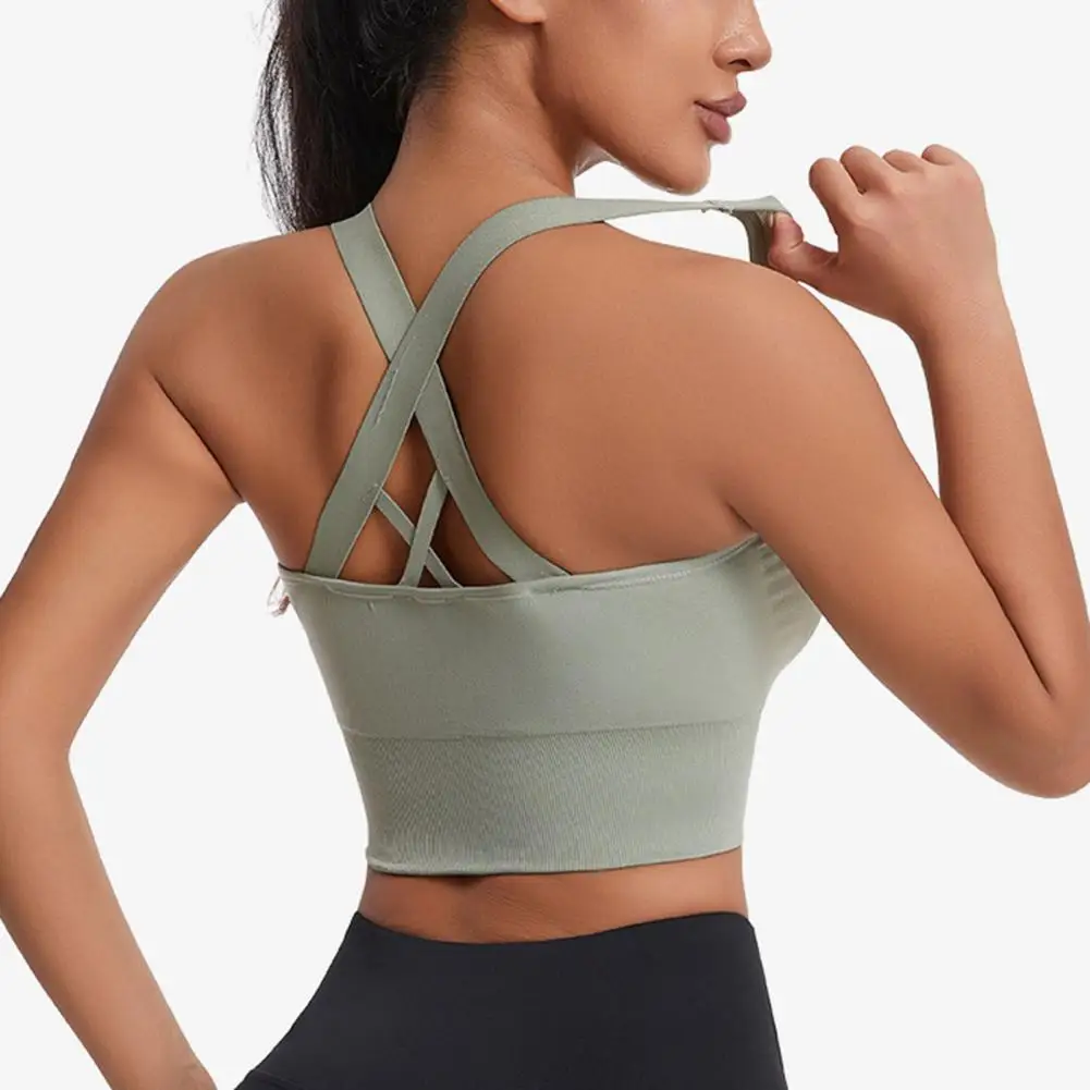 Non-slip Sports Bra Front Zipper Sports Bra for Women Wireless Padded Support Bra Strappy Back Yoga Athletic High Impact Workout