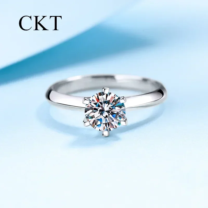 

18K White Gold Luxury Rings for Women Platinum Pt950 Six Claw Setting 0.5-5 Carat Moissanite Diamond Ring Engagement Jewelry