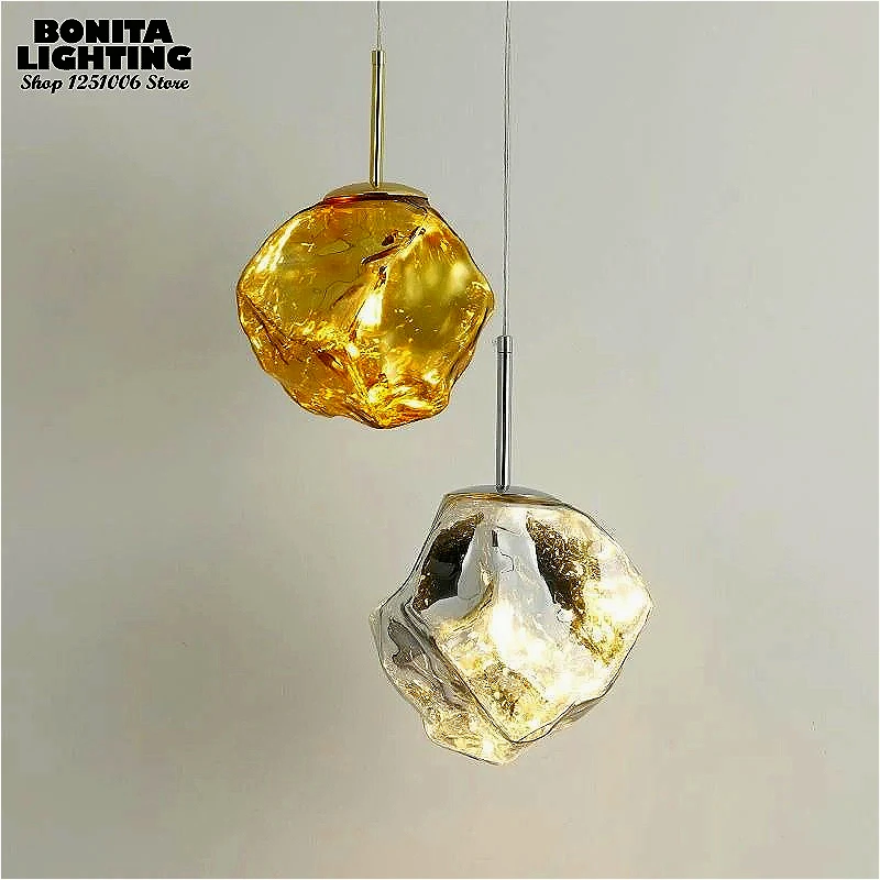

Nordic Irregular Lava Pendant Lamp Creative Art Design Lighting Bedroom Dinning Room Coffee Shop Ice Cube Glass Chandelier