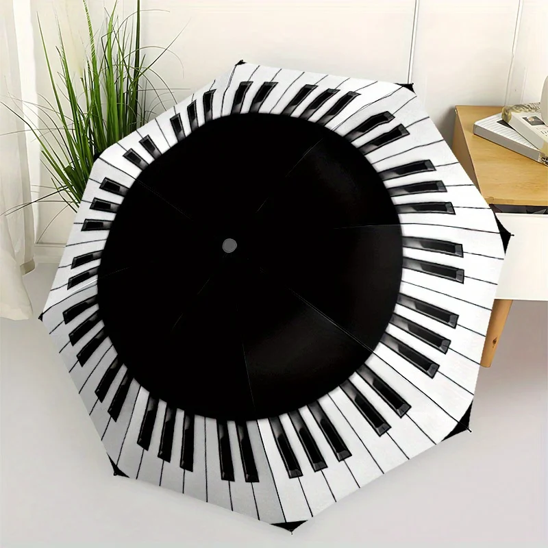 

Автоматический складной зонт с клавишами пианино, 1 шт. — компактный, легкий, прочный, с 8 спицами, черно-белый узор в виде клавиш пианино, портативный.