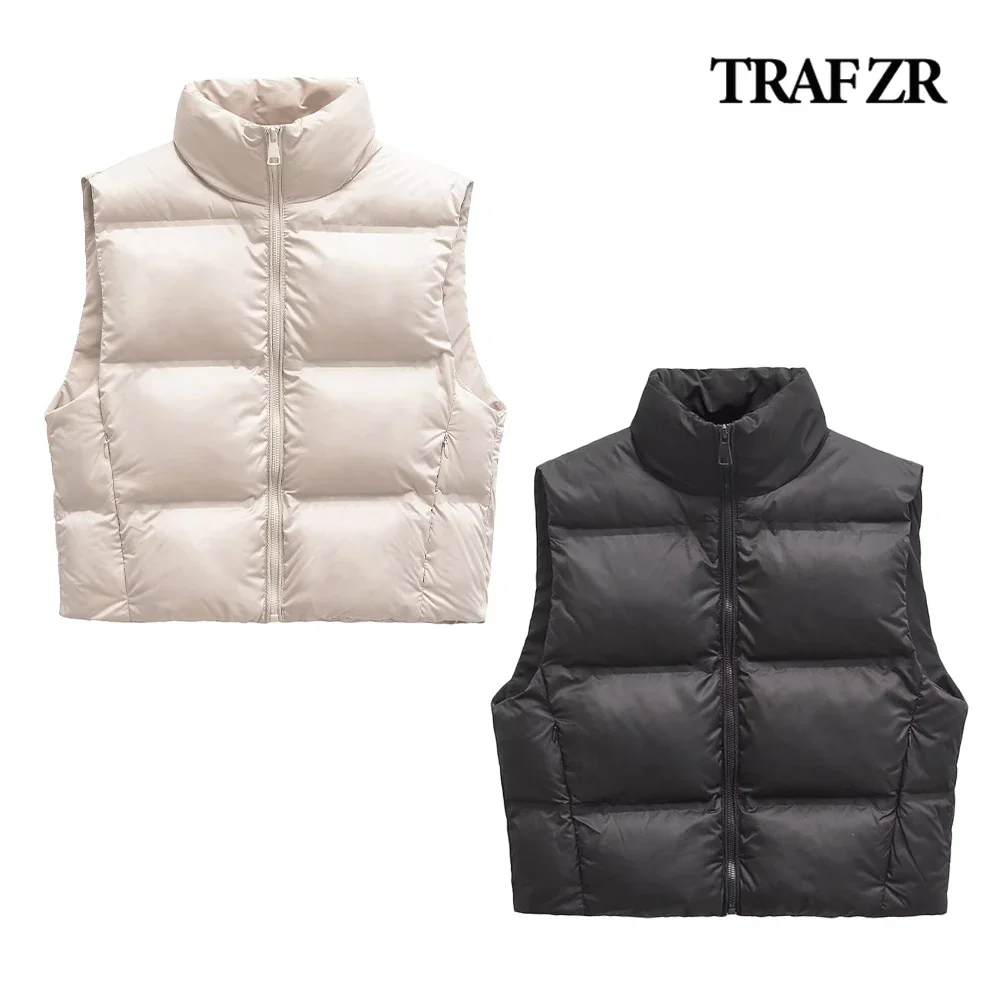 TRAF ZR 2024 Basic Winter Waistcoat Elegant New in Coats & Jackets Aesthetic Youth Women Top Normcore High Collar Windproof Vest