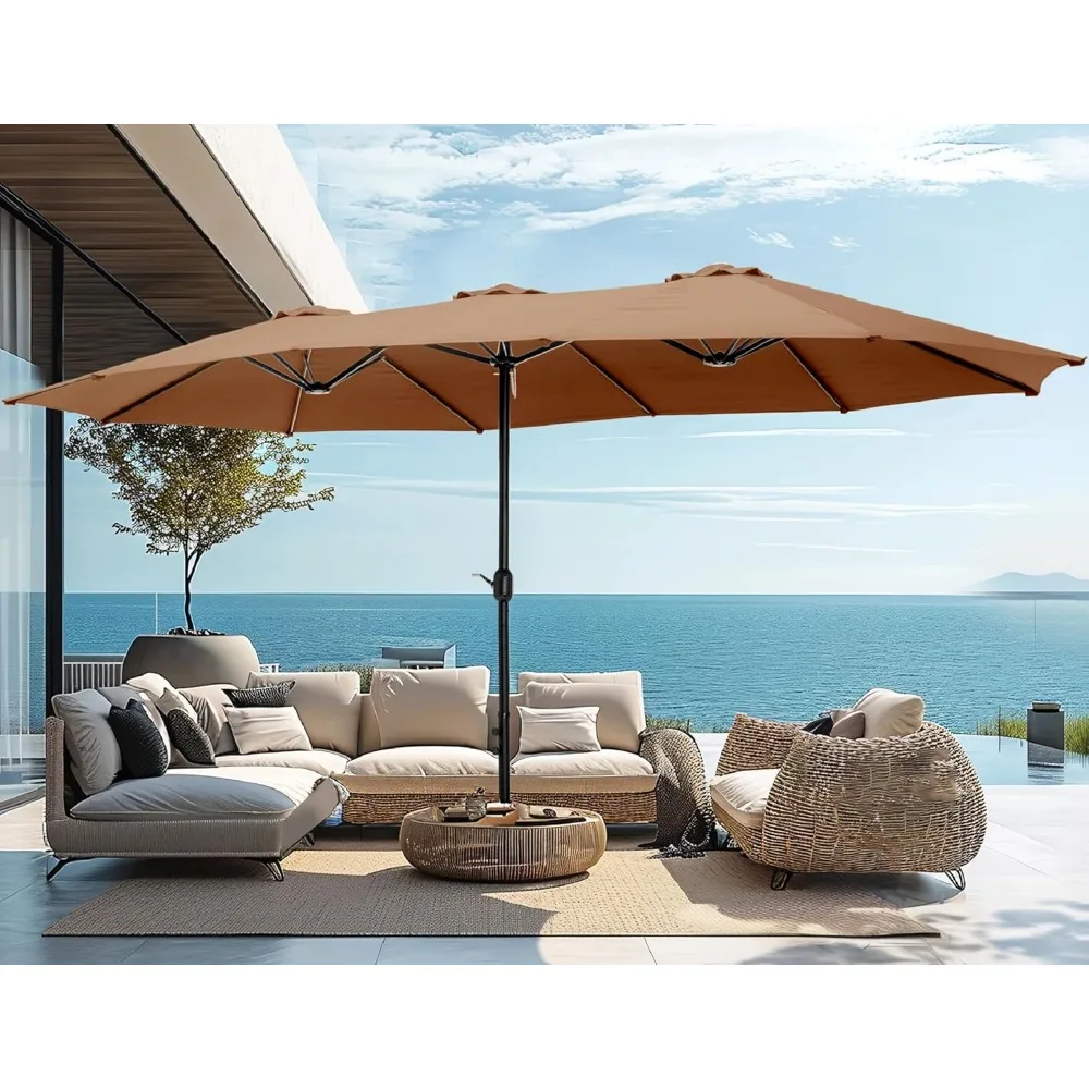 15ft Large Patio Umbrellas with Base Included, Outdoor Double-Sided Rectangle Market Umbrella with Crank Handle