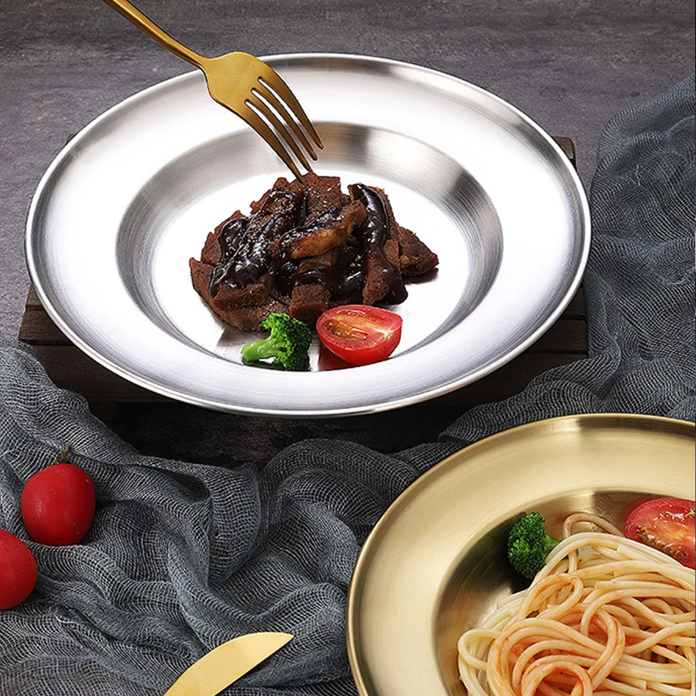 

Stainless Steel Plate Dishes Dinner Dessert Trays Plates Pastry Platter Practical Snack Fruit Storage Food Container Set
