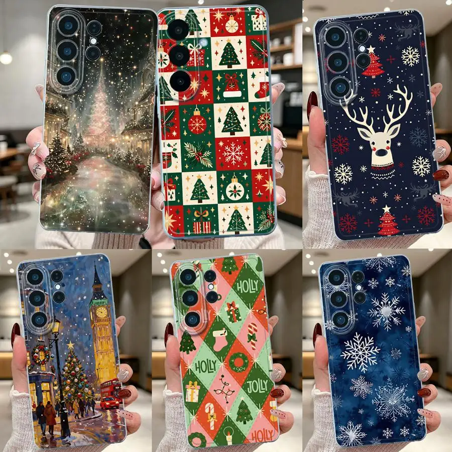 Christmas Reindeer Head Phone Cover Case for Samsung Galaxy S26 Ultra S24 Note 20 Ultra 10 S25Ultra S22 FE S20 Plus S21 S25 Edge