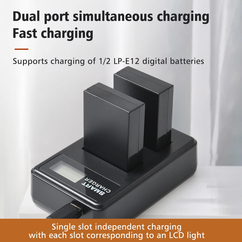 AJNWNM 100% Original LP-E12 LP E12 LPE12 Li-ion Battery+LCD USB Dual Charger for Canon EOS M50, EOS M100,100D Kiss X7 Rebel SL1