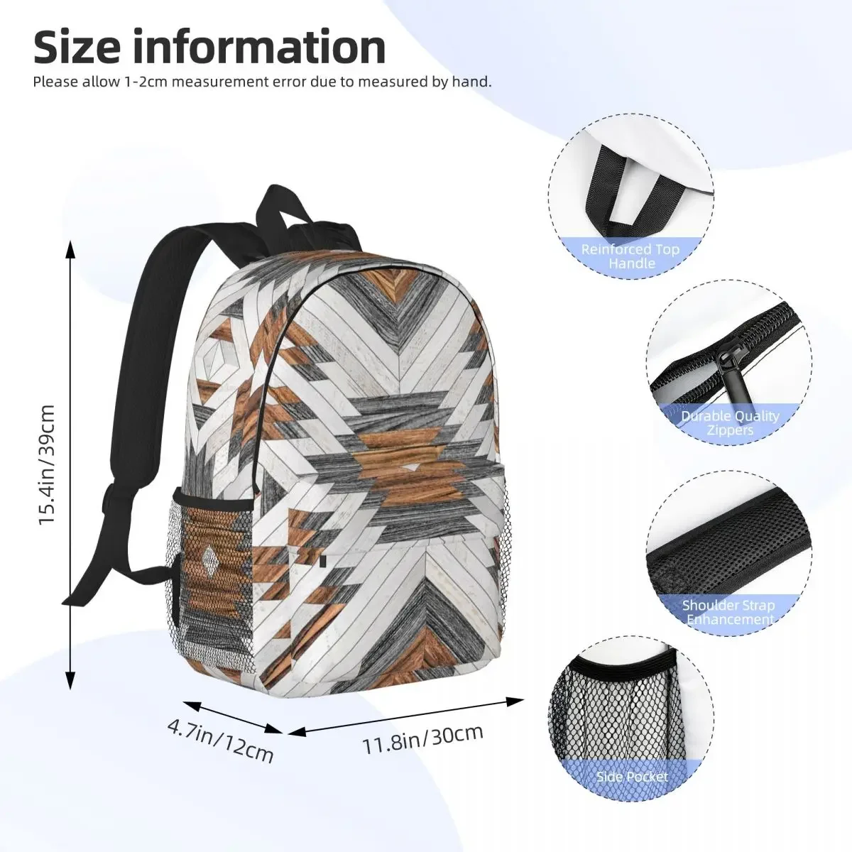 Urban Tribal Pattern No.8 - Aztec - Wood Backpacks Teenager Bookbag Fashion Children School Bags Laptop Rucksack Shoulder Bag