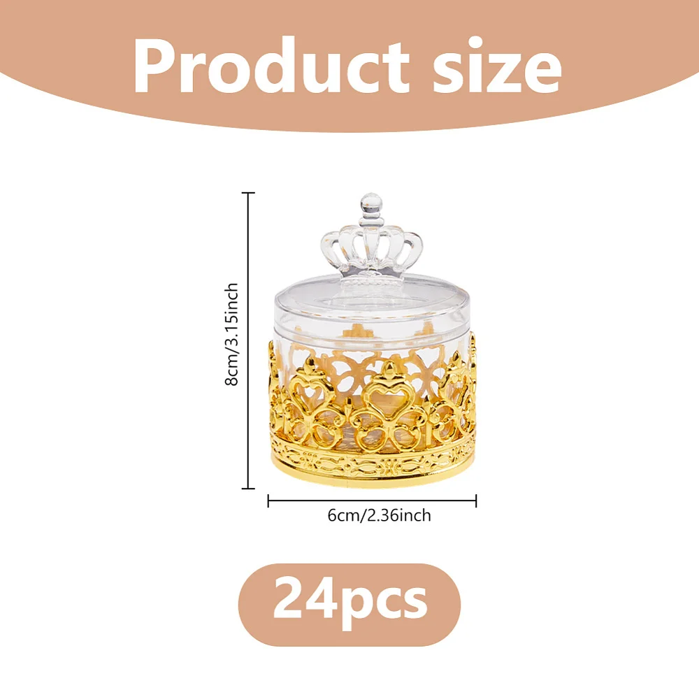 24Pcs Mini Plastic Jars Small Storage Boxes Gold Transparent Empty Round Container with Lid Clear Crown Jars for Wedding