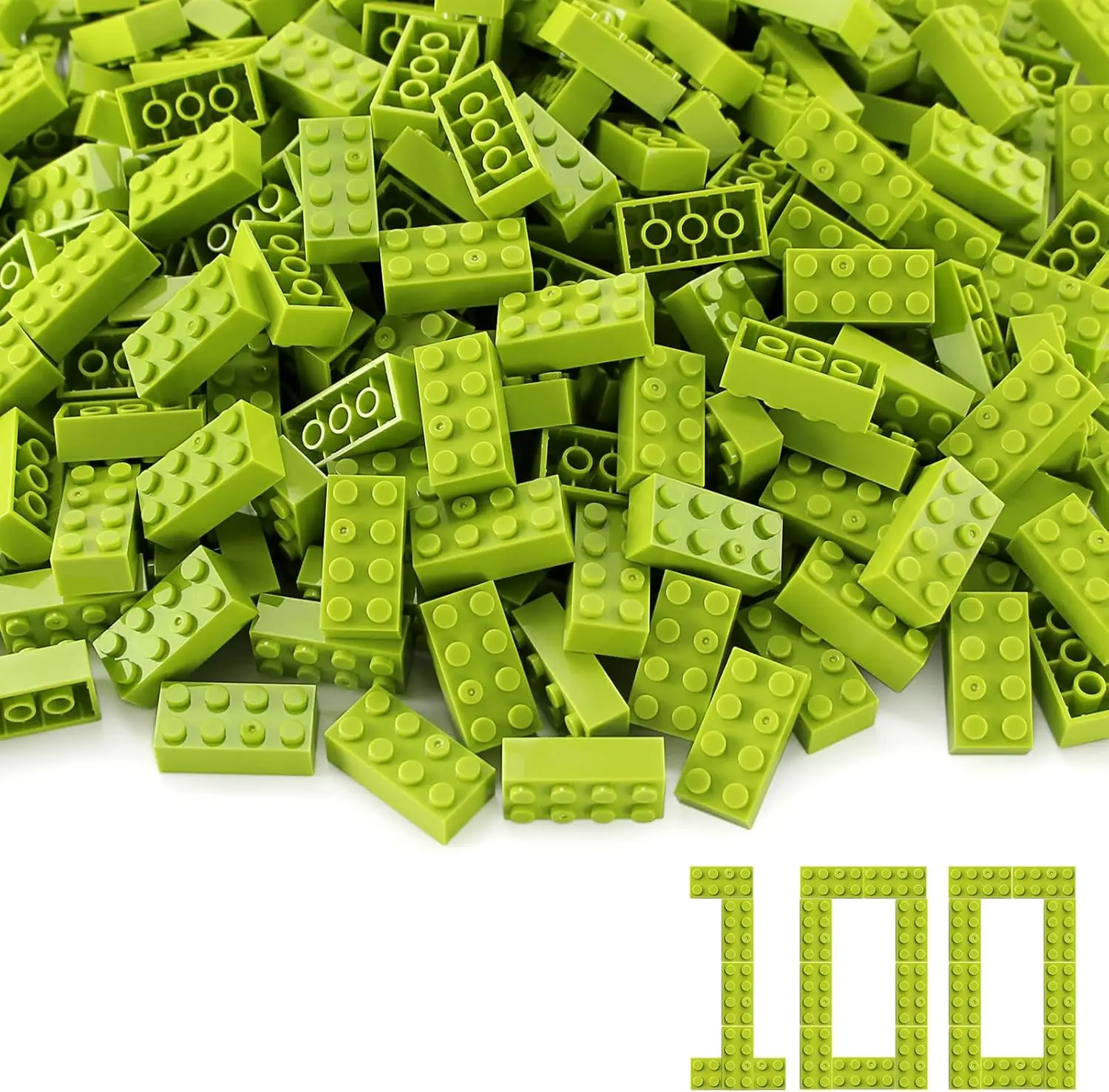 

100pcs 2x4 Bricks Lime Pieces Parts Classic Building kit Creative Play Set Blocks Toy Accessories Basic Compatible with 3001 Maj