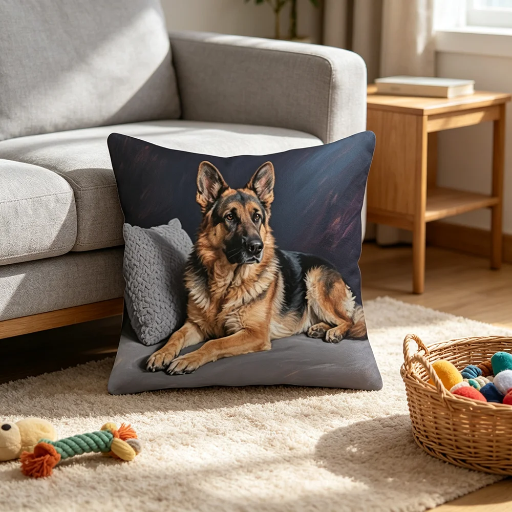 1PC Throw Pillow Cover,German Shepherd Dog Print,Vintage Pet Portrait Style,For Sofa Bedroom Couch Home Decor