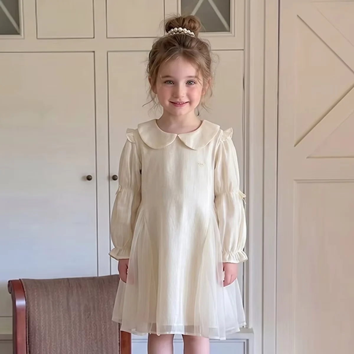 Baby Girls' Dress Spring and Autumn New Style Children's Long Sleeve Mesh Princess Birthday Dress 90-160CM 2